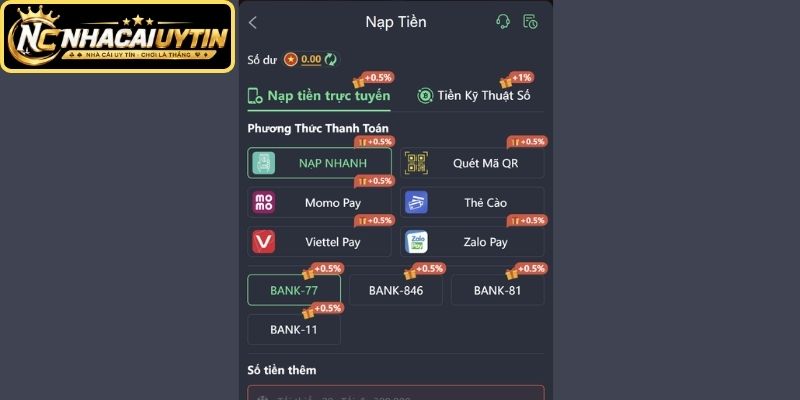 Quy trình nạp tiền 789K qua chuyển khoản ngân hàng